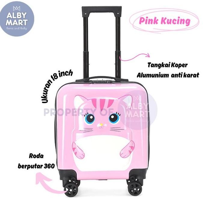 TAS KOPER BAGASI ANAK TROLI RODA 4 UKURAN 18INCH FASHION