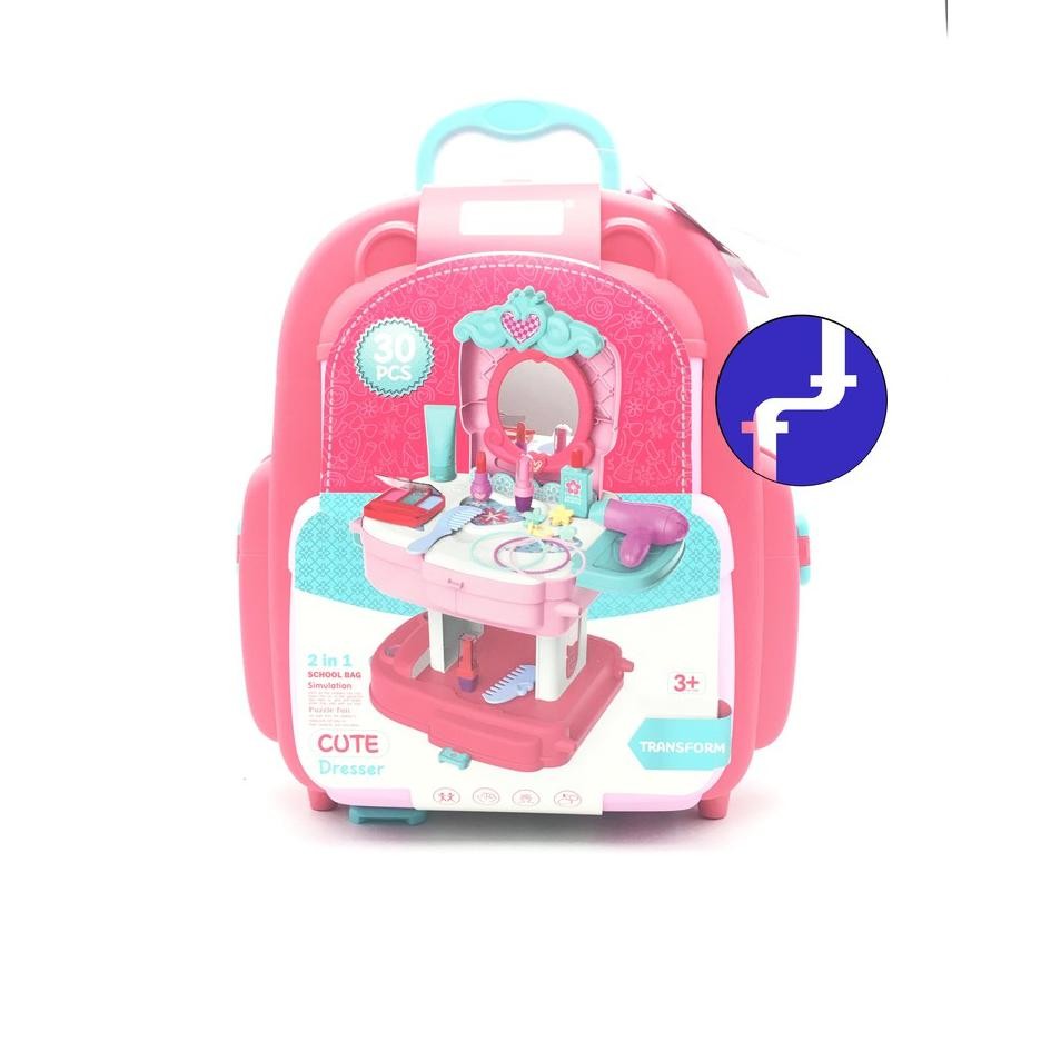 Mainan Anak Edukasi Dresser 2 In 1 Salon 30 Pcs Bowa Tas Sekolah 8255P