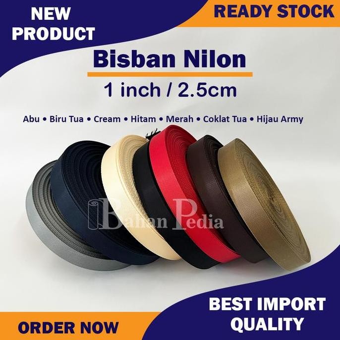 

Roll 45meter Tali Webbing Bisban Nilon Nylon Licin Halus Impor 2.5cm