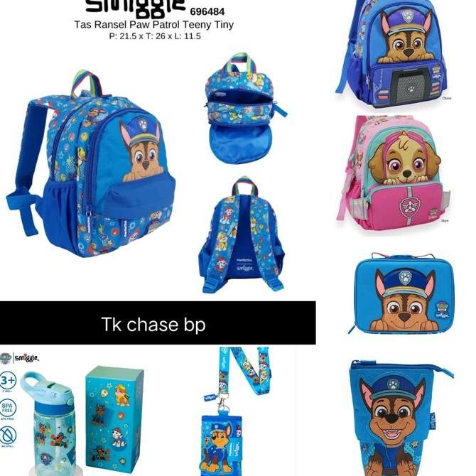 

Terjangkau Smiggle Paw Patrol Chase-Skye Backpack, Dompet, Botol, Bento Box/Kado