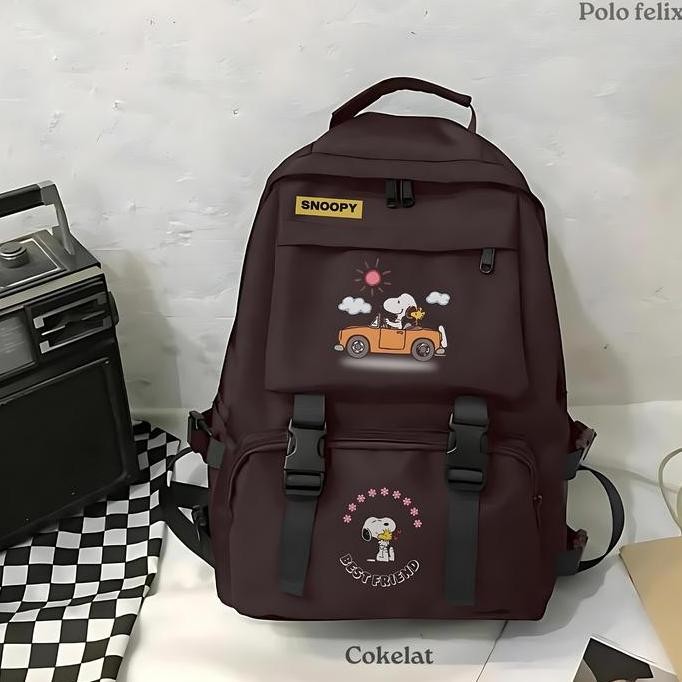 

Diskon Tas Ransel Sekolah Vintage Polofelix Terbaru Motif Snoopy Family - Fashion Backpack Hitam