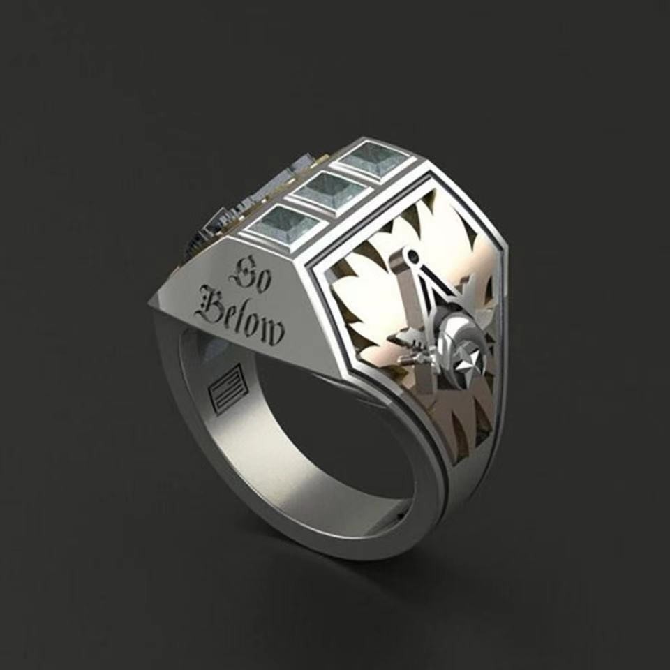 Popular925Silver Ring Retro Men's Dominant Ring Ethnic Style Totem Ring Inlaid with Diamonds Men's R