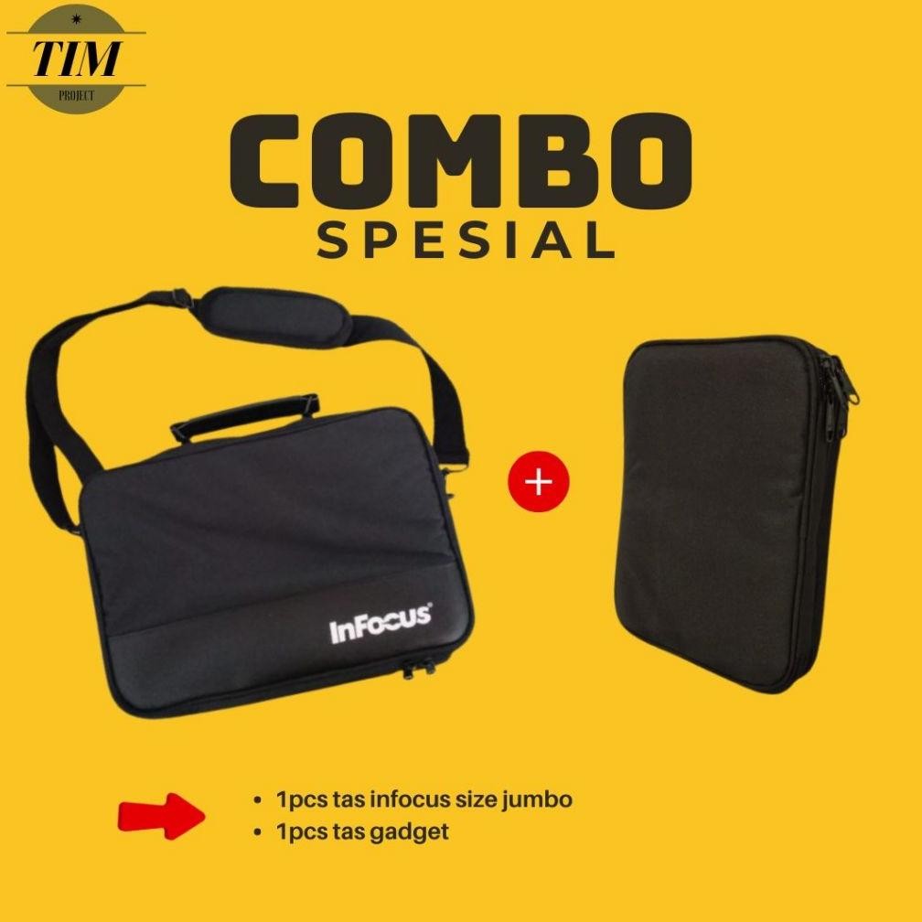 (Combo Spesial) Tas Infocus Universal Size Jumbo Tas Proyektor Infocus Baru & Tas Gadget Tas Powerba