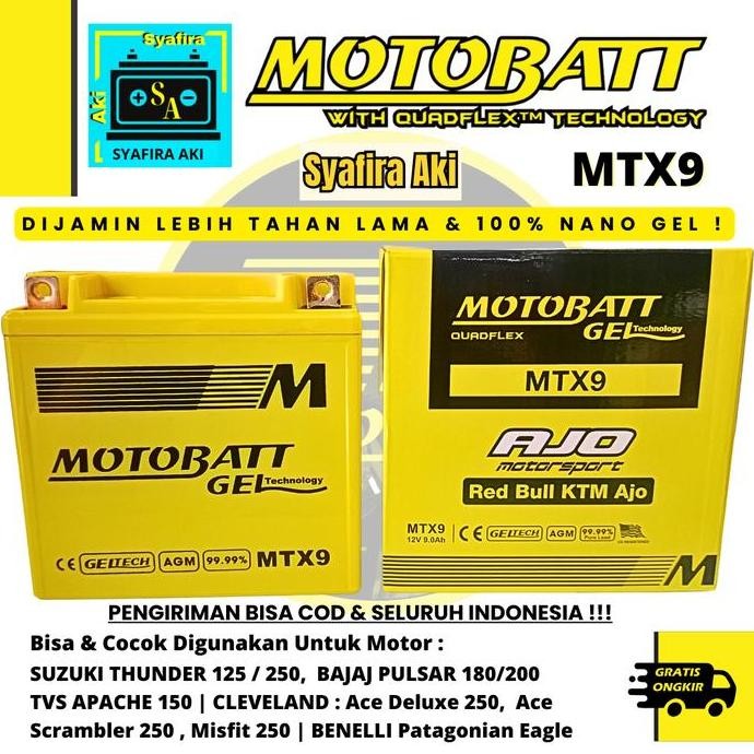 Aki Motor Suzuki Thunder 150-125 Motobatt Mtx9 Aki Gel-Aki Kering 9Ah