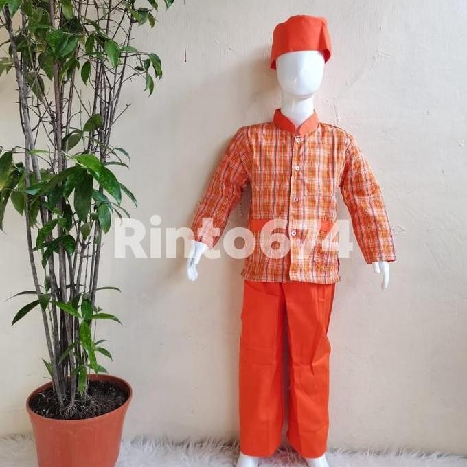 Seragam Sekolah Muslim Batik Orange Paud Dan Tk Kualitas Bagus Terlaris