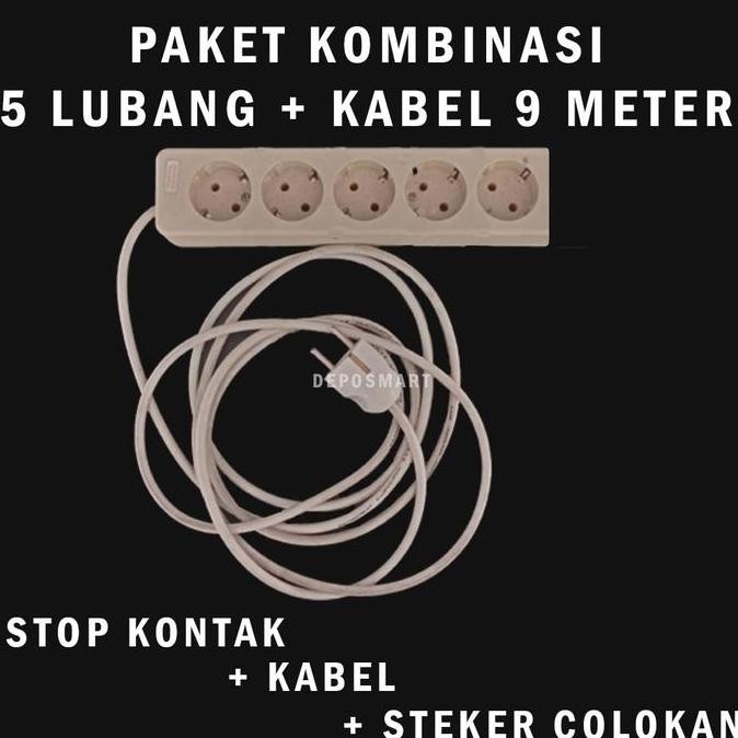 Promo PAKET KABEL OLORAN - STOP KONTAK 5 LUBANG - KABEL 9 METER - STEKER COD