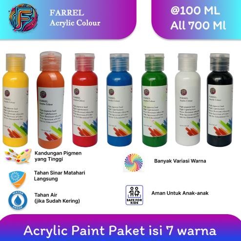 

Cat Akrilik / Lukis / Kanvas / Mural Paket 7 Warna Isi 100 ml Per Botol Farrel Acrylic Colour