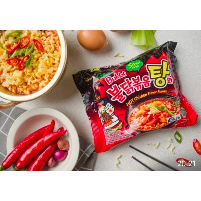 

Cri Samyang Mie Instan Hot Chicken Ramen Original , Buldak Carbonara , Extra Hot , Cheese , Jjajang , Ramen , Stew , Mala , Korea