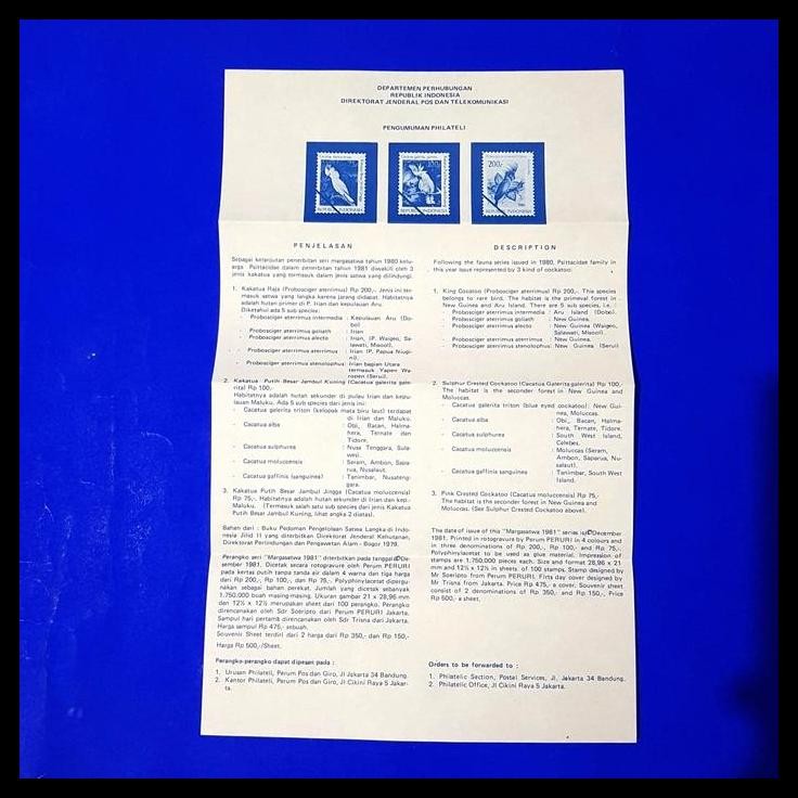 

TERBARU PERANGKO/PRANGKO INDONESIA 1981. SHP SERI MARGASATWA # BURUNG KAKATUA !!