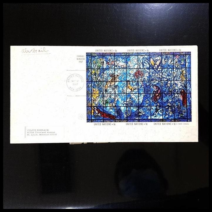 

TERBARU PRANGKO UNITED NATIONS/PBB. SAMPUL DENGAN SS CHAGALL WINDOW 1967 !!!!