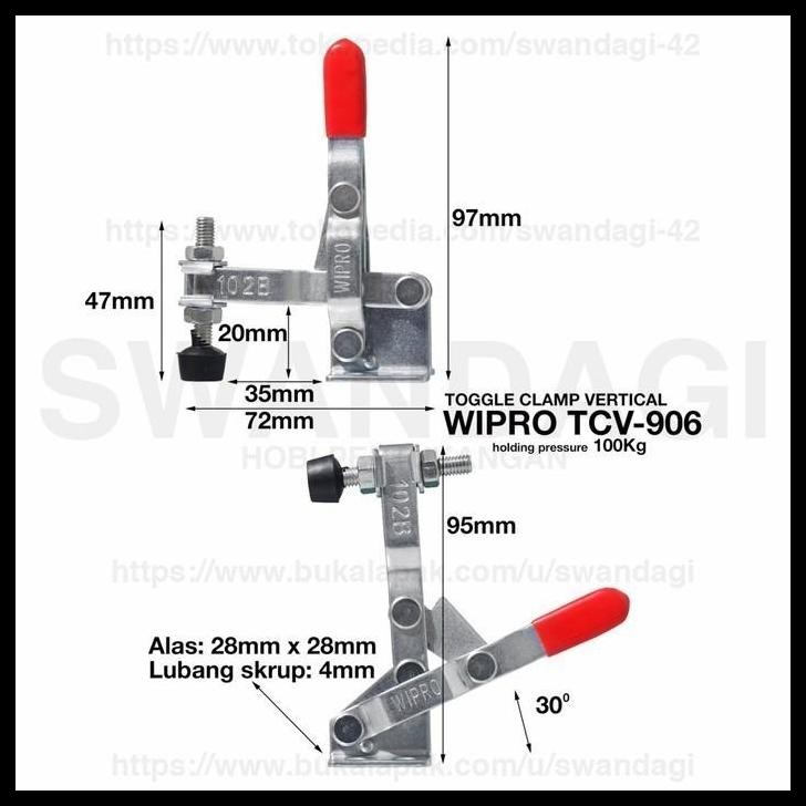 TERMURAH WIPRO TOGGLE CLAMP TOGLE TOGEL KLEM VERTICAL TCV 906 100 KG 