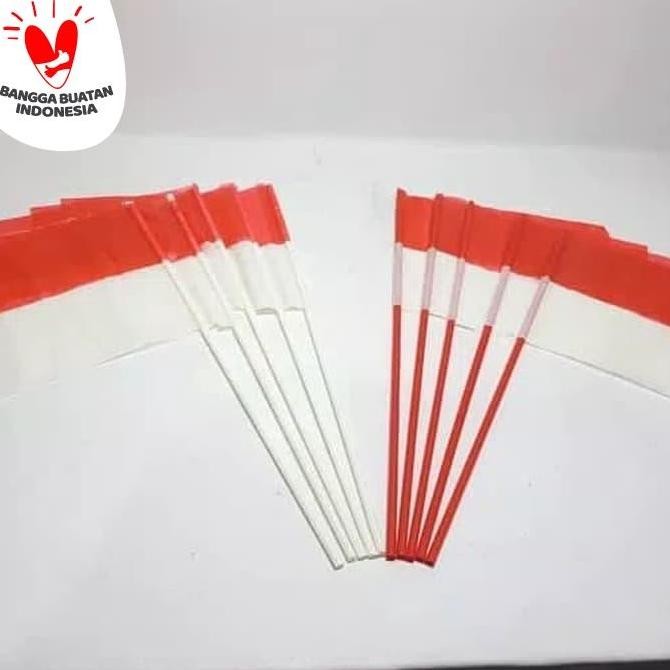 ,,,,,,,] bendera pawai kecil merah putih +gagang plastik