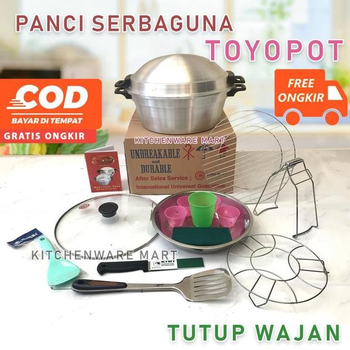 Panci Sebaguna Tutup Wajan + Kaca Toyopot - Panci Tatung - Panci Ajaib Aluminium Cor Tebal- Wadah Ma