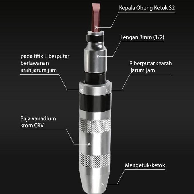 IskuObeng Ketok Set 13Pcs Obeng Ketok Putar Set S2 Impact Screwdriver Set Box Besi - Obeng Ketok 13P