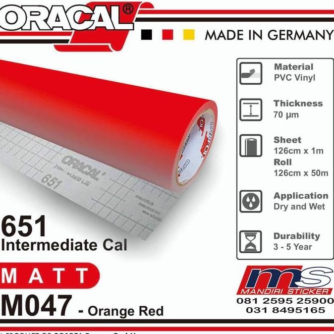 Promo Sticker ORACAL 651 - M047 Orange Red Matt Cutting Stiker [METERAN] COD