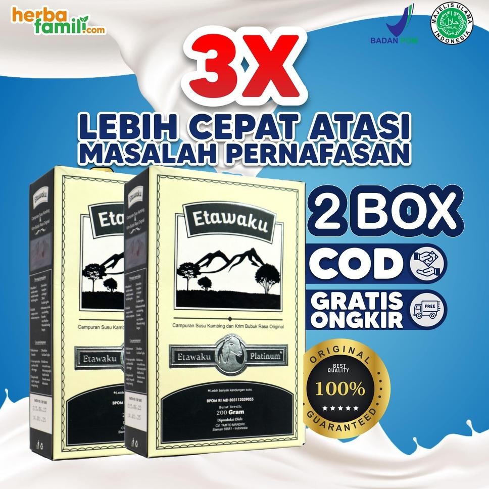 

Cod 2 Box Etawaku Platinum Susu Kambing Etawa Bubuk Murni Rendah Gula Pernafasan Asma Batuk