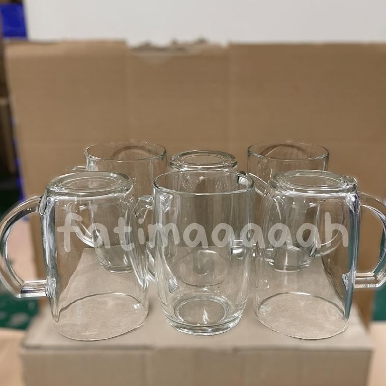 Kim Glass - Gelas Gagang Kaca Gelas Air Minum 420 Ml M1551 Gelas Teh Gendut @6 Pcs Trend