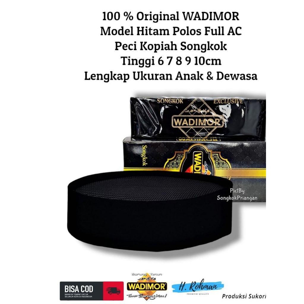 Songkok Hitam Motif FULL AC WADIMOR Tingi 7/8/9/10Cm ORI Songkok Wadimor Songkok Beludru