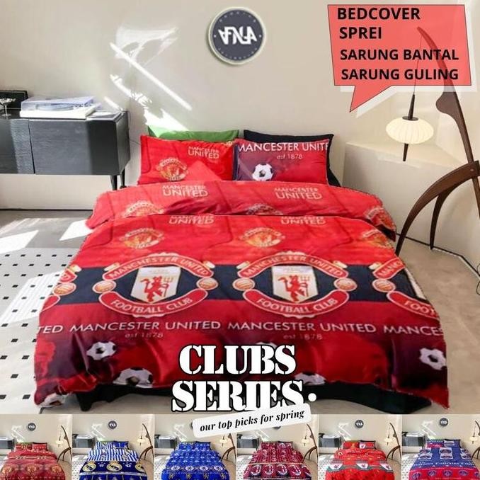 BEDCOVER SET CLUB BOLA/Bedcover+Sprei Set Motif Gambar Club Bola Ukuran Single-Extra King