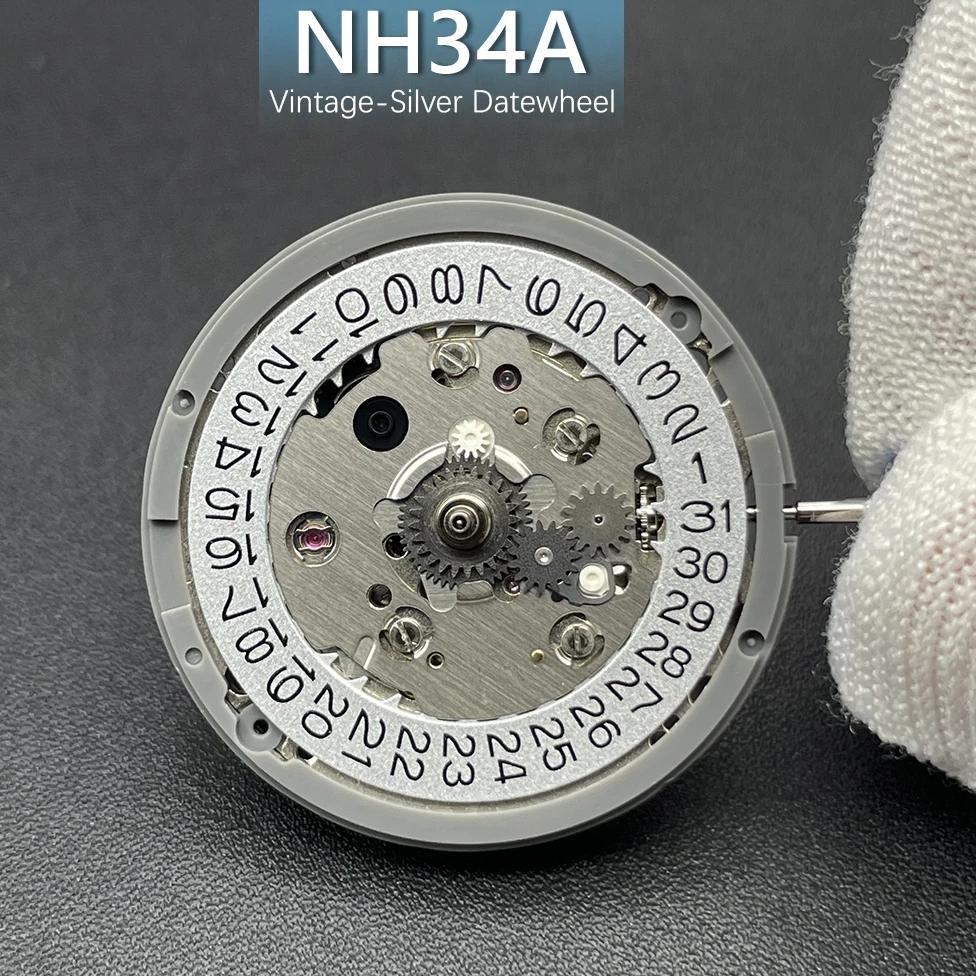 Modified Original GMT NH34 Mechanical Movement Mod Vintage-Silver Datewheel Super 4 Hands GMT Automa