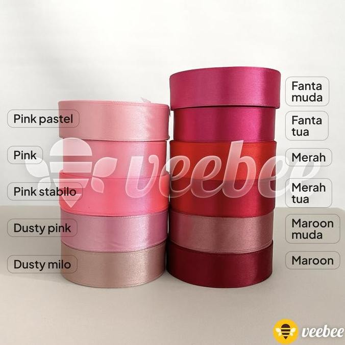 

@#@#@#] Pita Roll Satin seri Merah hitam1ins 2,5cm/Pita Kain hias kado hampers