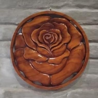 Termurah Hiasan Dinding Ukir Bunga Mawar | Hiasan Dinding Ukir Kayu Jati | Hiasan Tembok Ukir Bunga 