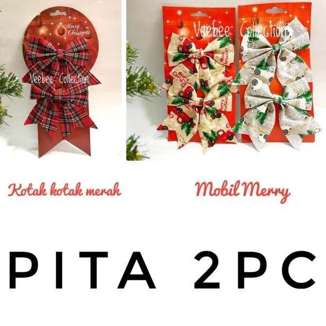 

((((()paling dicari] Pita 2pc motif kotak kotak merah , mobil (An25), Pita hias pohon natal/ pita hias hampers