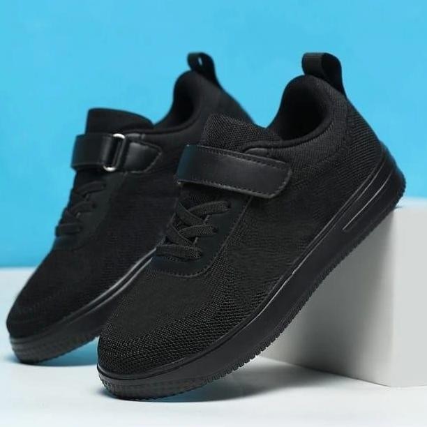 Sepatu Sekolah Hitam Polos Sepatu Sneakers Anak Paud Tk Sd Smp Fashion Sport Casual Size 32-37