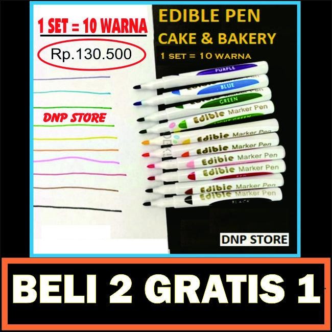 

1 Sets, Edible Pen Untuk Makanan Food Cake & Bakery, 10 Warna