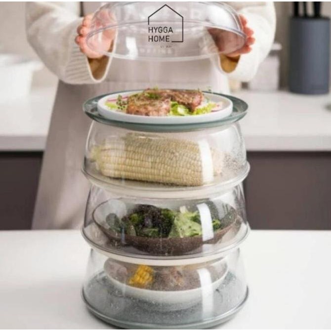 RYU TUDUNG SAJI TRANSPARAN ESTETIK PENUTUP MAKANAN + TATAKAN MEWAH