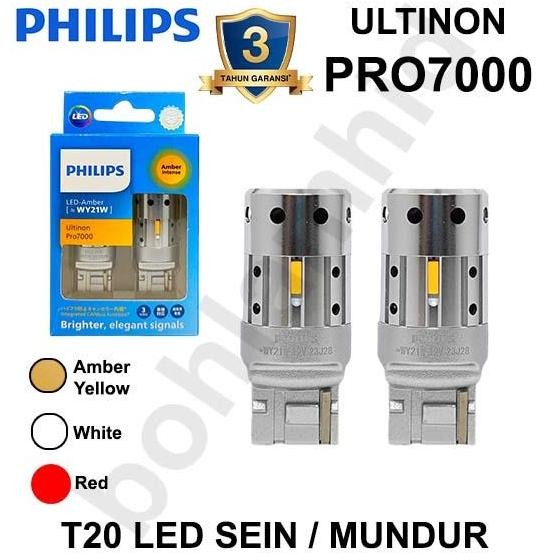 T20 Philips Ultinon PRO7000 LED Sein, Mundur, Senja Socket Tancap W21W Cahaya Kuning / Putih / Merah