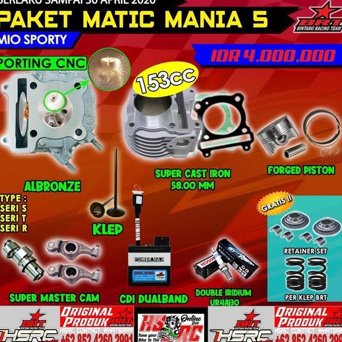 PAKET KOMPLIT BORE UP BRT MIO Karbu Nouvo 150cc Boring 58 kop silinder