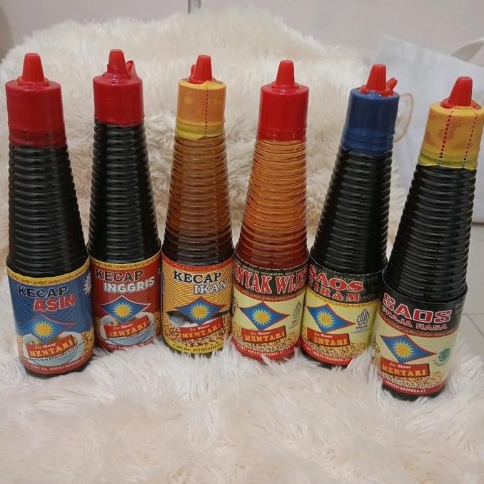 

paket 6a (kecap asin, kecap inggris, kecap ikan, minyak wijen, saos tiram, saos praja rasa) isi 150ml, cap sinar mentari, exp 2026