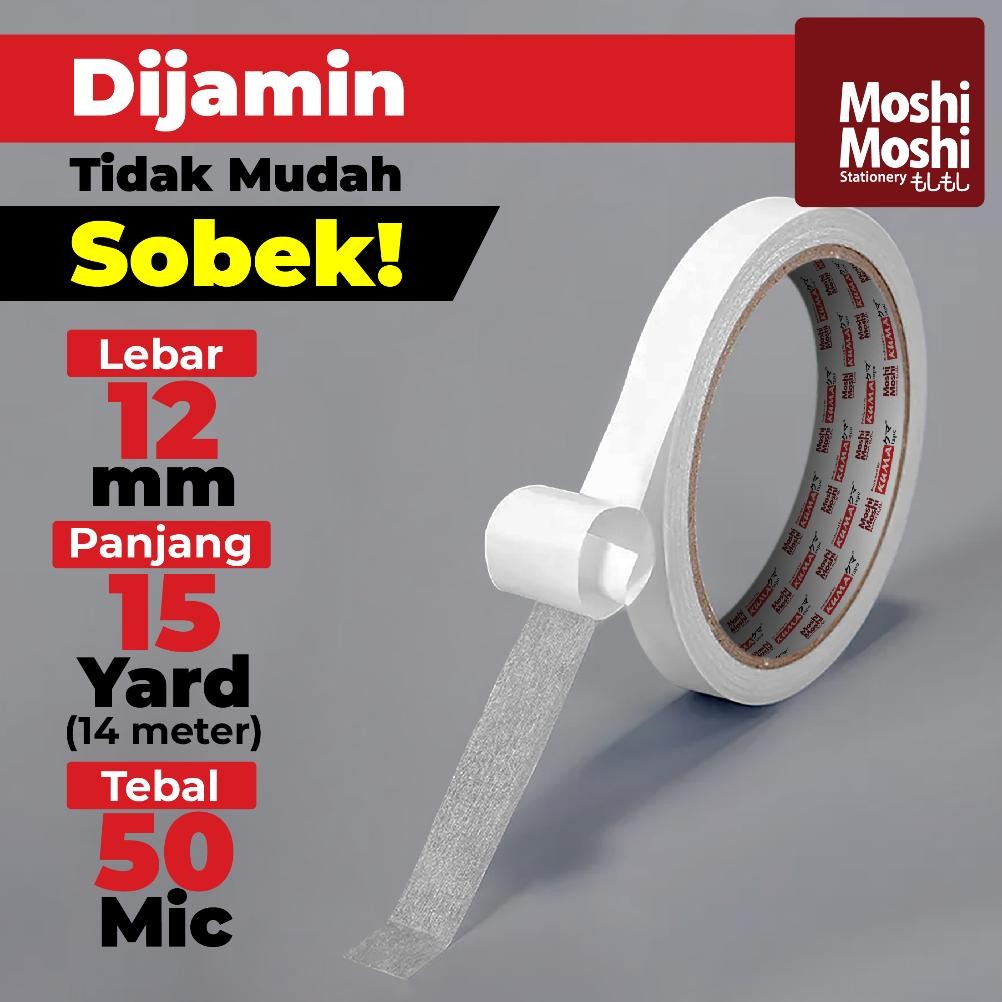 

Double Tape Moshi Kuma 12mm Stationery Kantor Perekat Kuat 15 Yard