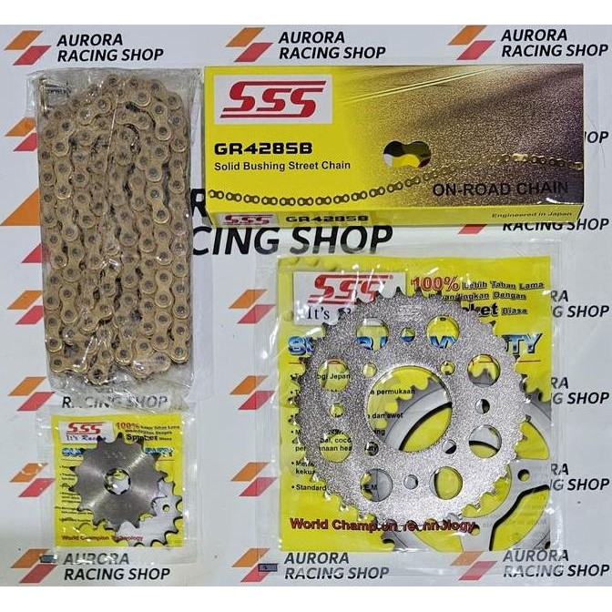 Gear Set Sss 428 Suzuki Shogun 110 / Tornado / Rc 100 Bravo & Rantai  Sss 428 Sb Gold
