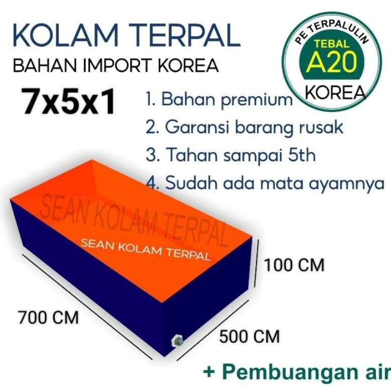 Terpal Kolam Terpal Ikan Kotak bahan A20 korea 7x5x1 / 700x500x100  Untuk Budidadya Ikan