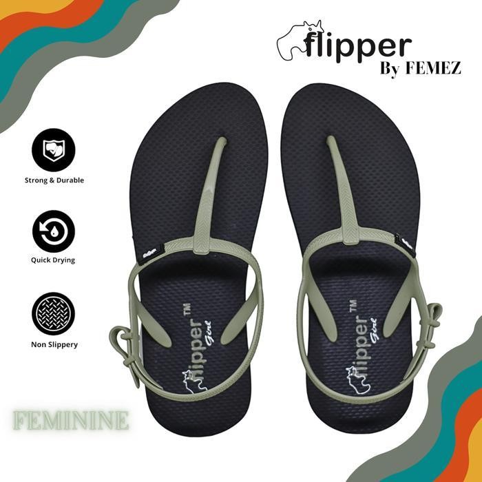 Original Sandal Jepit Japit Wanita Flipper By Femez Feminine Green Tea Hitam Slingback Rubber Asli P