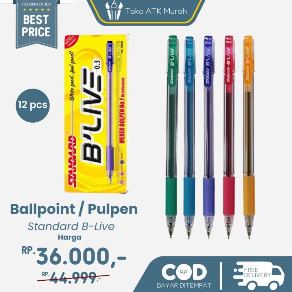 

Ballpoint / Pulpen Standard B-Live 0.5 1 Lusin / 12 pcs DiM