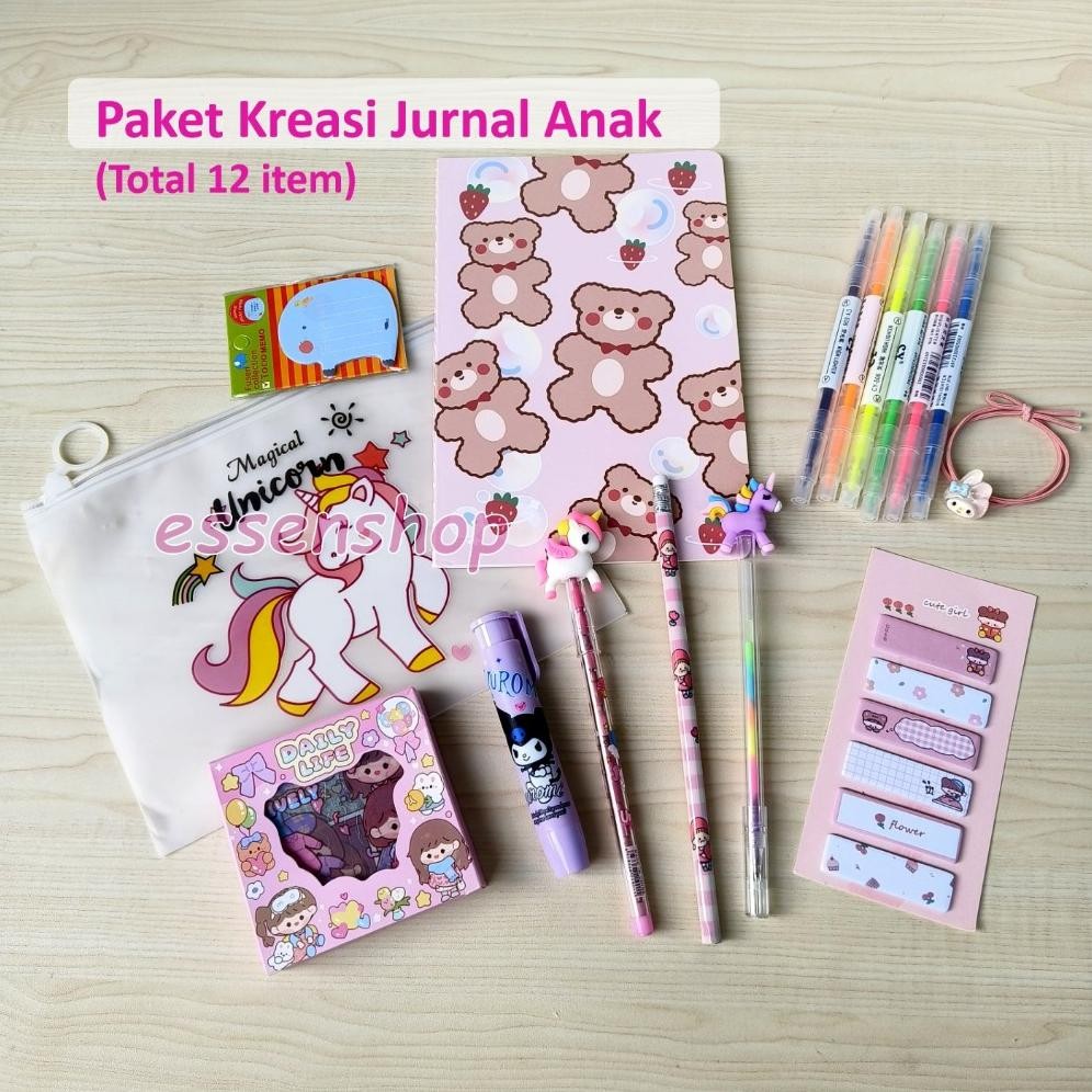 

Paket hadiah anak Alat Tulis jurnal anak kreasi sticker pensil penghapus raibow gel sticky notebook DiM