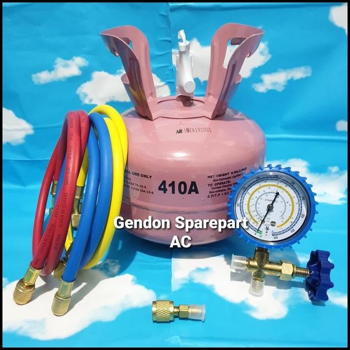 Paket Isi Freon R410 2.8kg tabung kecil manifold 500psi freon r410a