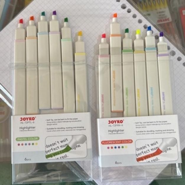 

HL72PTL Highlighter Set JOYKO / Penanda Warna Warni harga 1 set tersedia Pastel Soft Colour dan Neon Colour HL-72PTL-6 / HL-72FRN-6 DiM