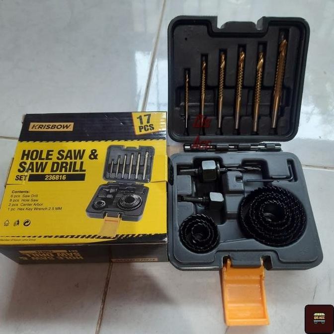 Krisbow Set Mata Bor Kayu Hole Saw Isi 17 Pcs - Hitam