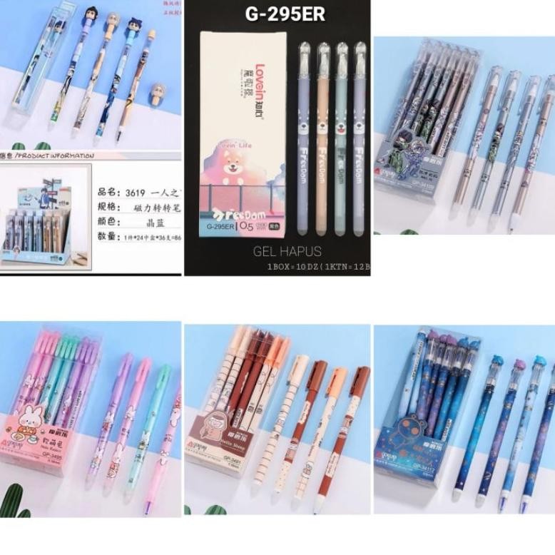 

12 Pcs/ 1 Lusin Bolpen/ Pulpen/ Pena Bisa Di Hapus Aodemei/ Premium ZHI XIN/ Refill Bolpen Hapus Cetek Cetekan Labubu DiM