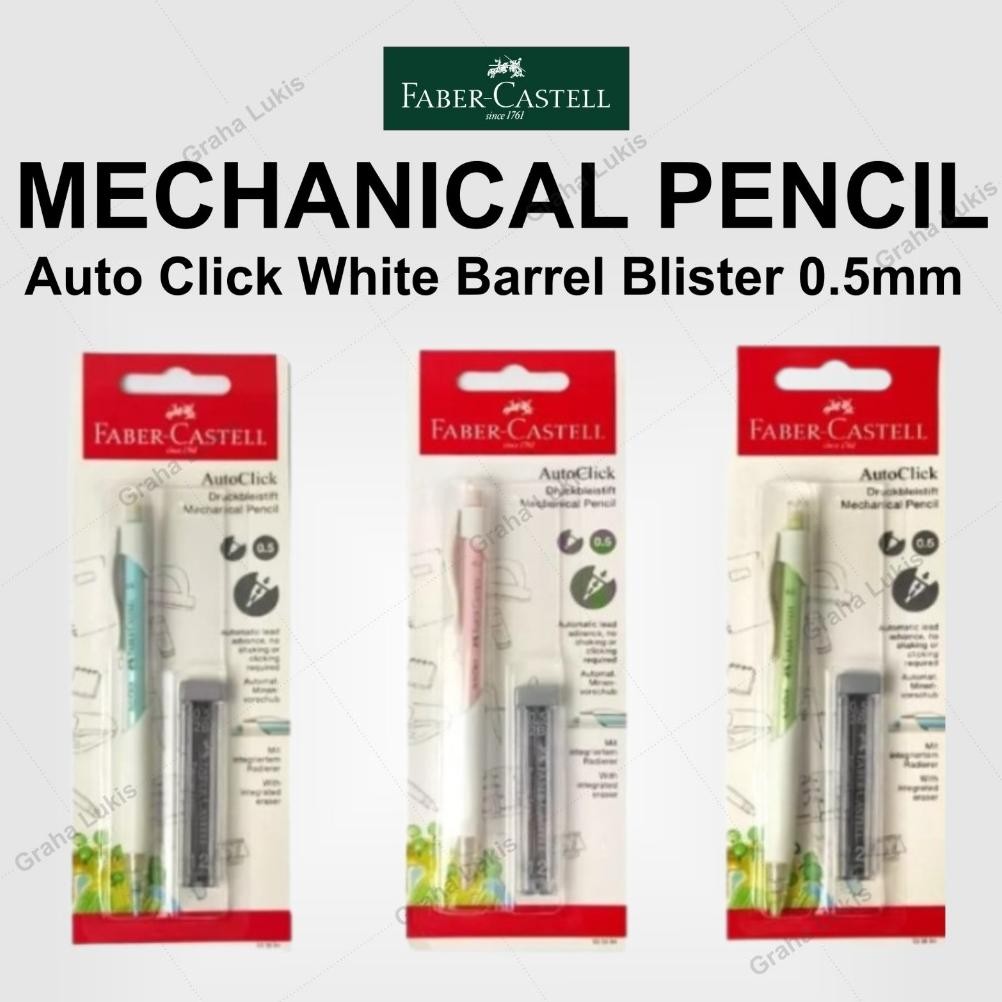 

FABER CASTELL AUTO CLICK Mechanical Pencil White Barrel Blister 0.5mm + Refill DiM