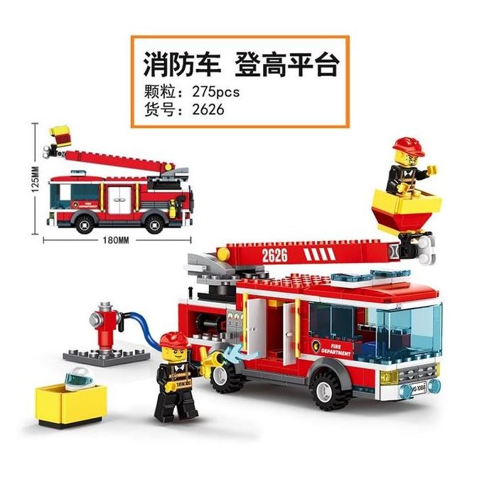 LEGO Mainan Puzzle Balok Bangunan Partikel Kecil Model Mobil Pemadam