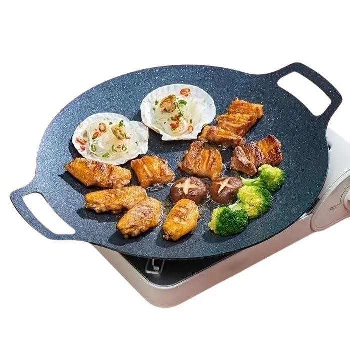Ek Panggangan Korea Grill Pan Bulat Datar Bbq /Wajan Bulat Anti Lengket 34Cm Baja Alat Teflon Kitche