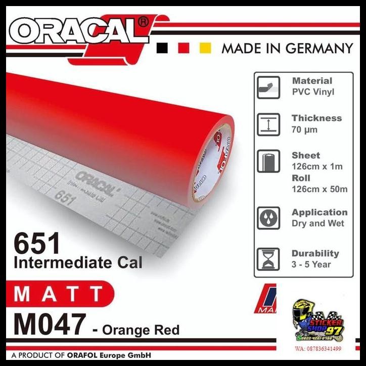 HOT DEAL STICKER ORACAL 651 - M047 ORANGE RED MATT STIKER [METERAN] 