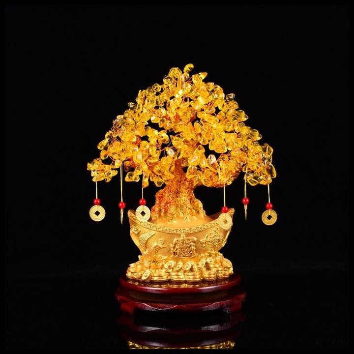 Pohon uang cina emas ingot kristal keberuntungan dekorasi