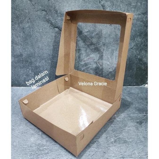 

new !!! Dus Kaca Kraft Coklat 25x25x7 per 10 pcs Kotak Kue Brownies Laminasi Mika Jendela