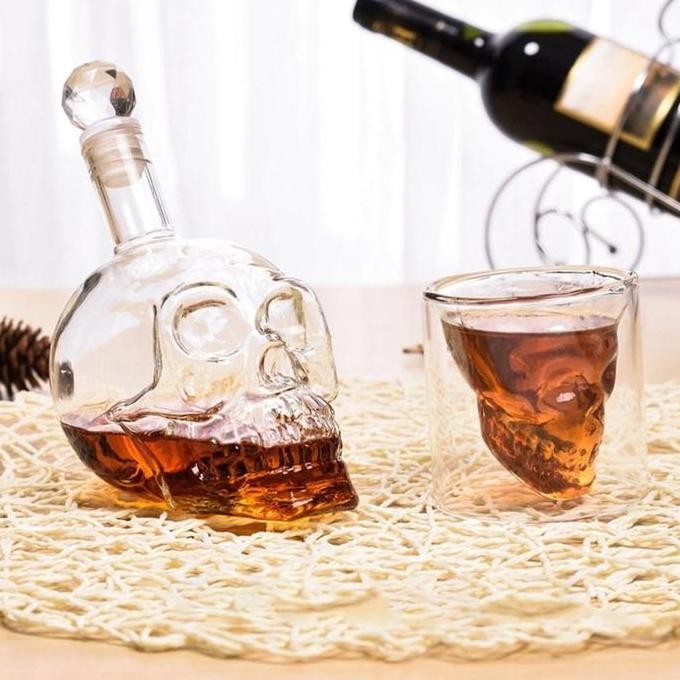 new  BOTOL KACA MINUMAN UNIK BENTUK TENGKORAK 750ML